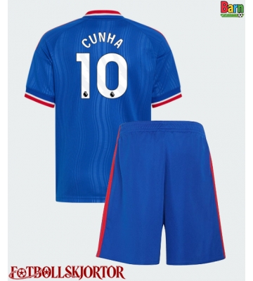 Manchester United Matheus Cunha #10 Borta Kläder Barn 2026-27 Kortärmad (+ Korta byxor)